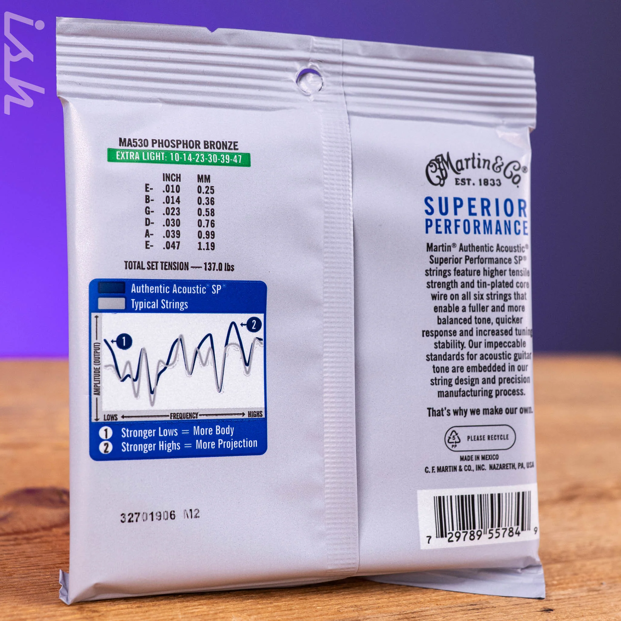 Martin MA530 10-47 Extra Light Authentic Acoustic SP 92/8 Phosphor Bronze Guitar Strings - Image 2