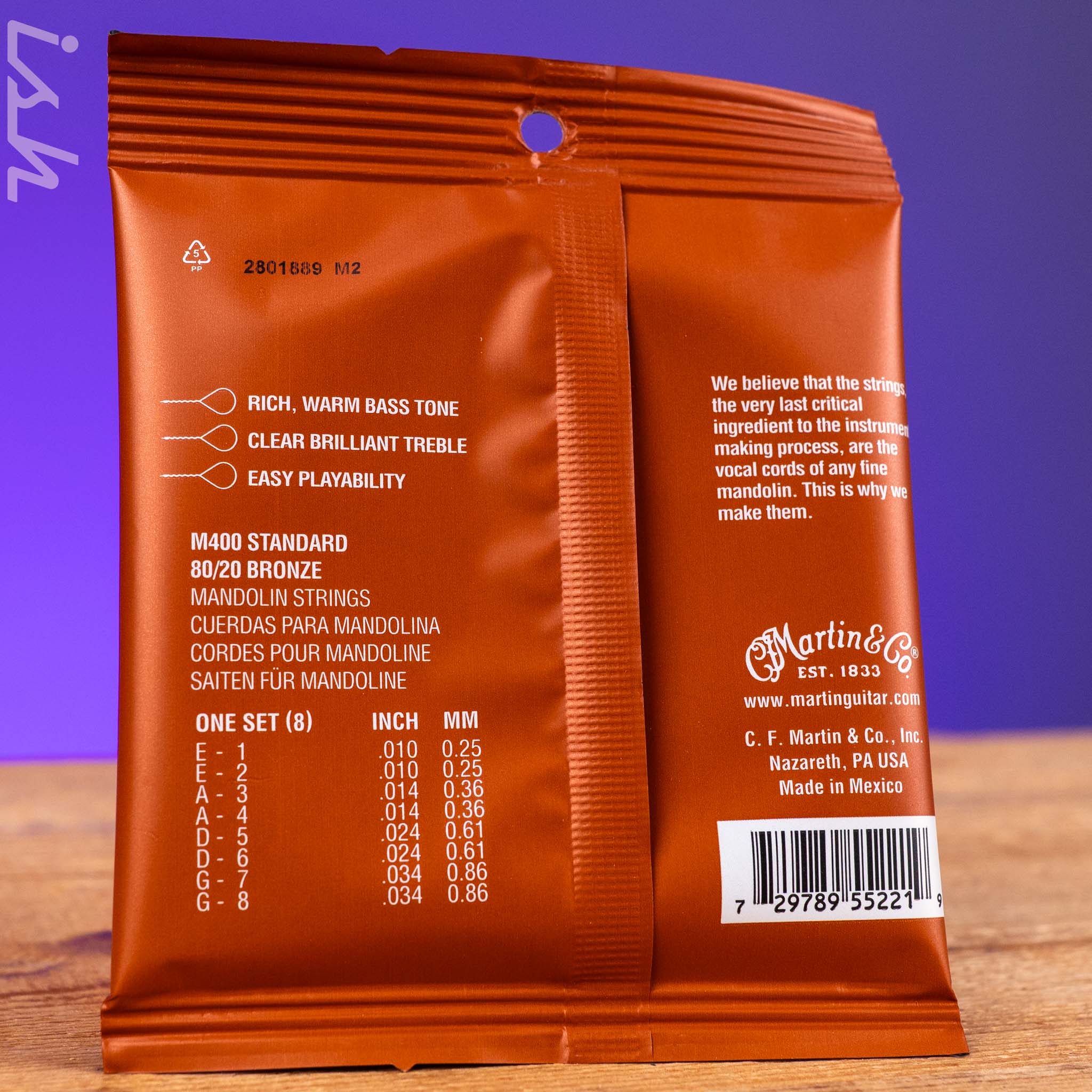 Martin Mandolin Strings M400 80/20 Bronze .010 - Image 2
