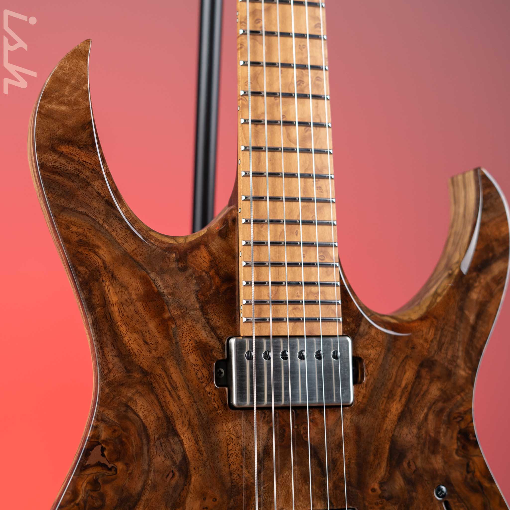 Mayones Duvell Elite 6 Master Grade Curly Walnut Natural NAMM 2024 - Image 3