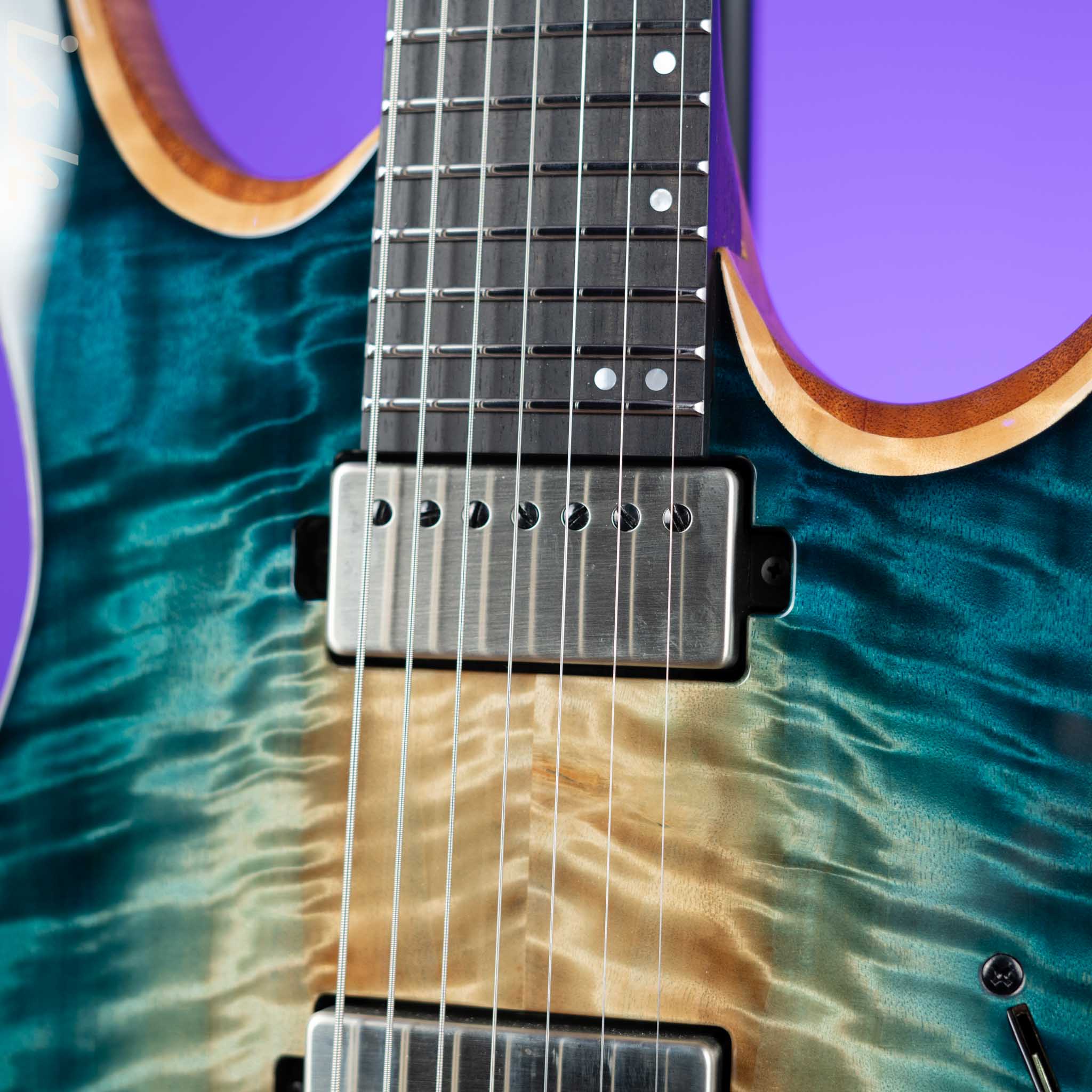 Mayones Duvell Elite 7 Electric Guitar Natural Fade Turquoise Burst 2024 NAMM - Image 5