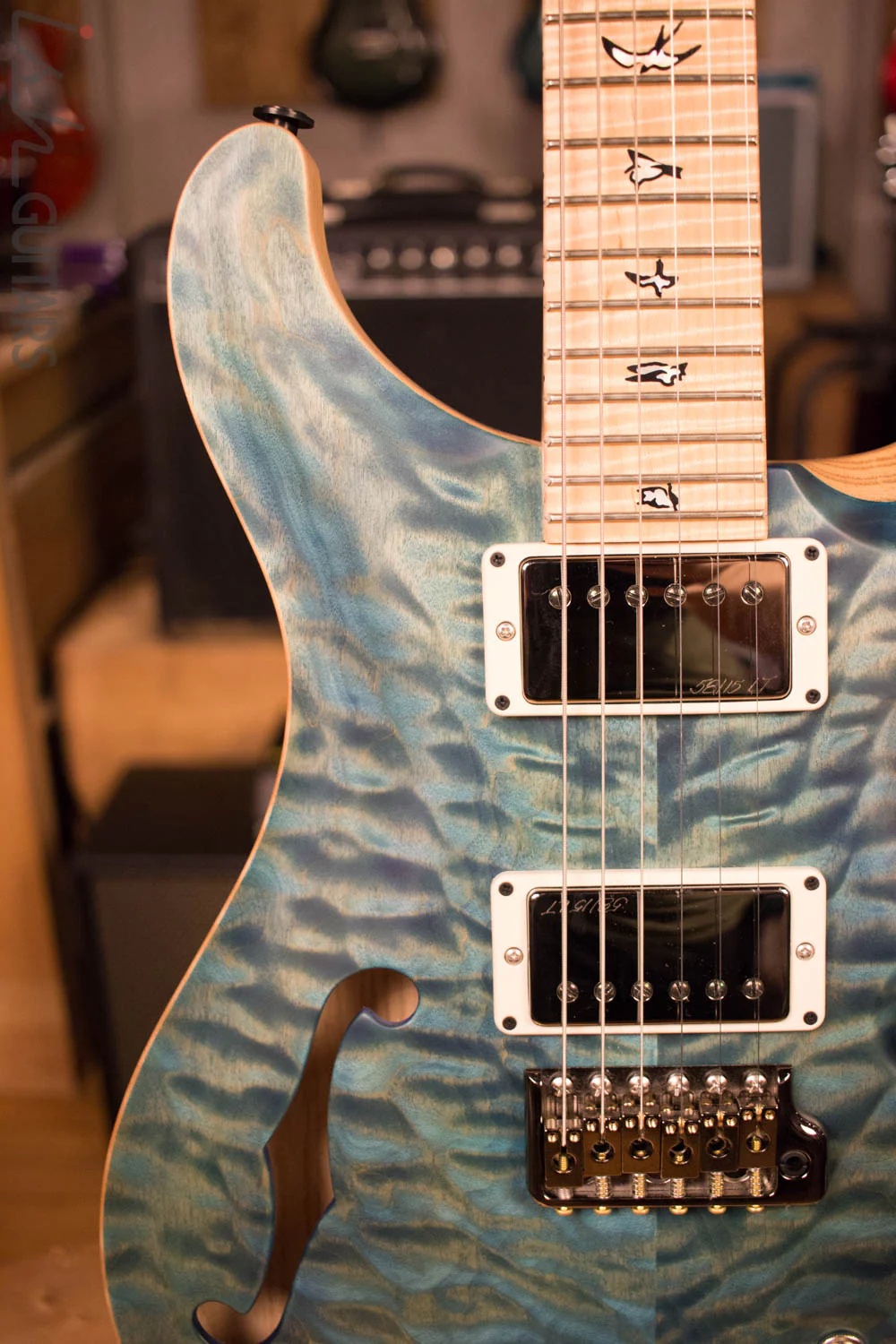 Paul Reed Smith PRS Custom 24 Semi-Hollow Wood Library Quilt Swamp Ash Aquableux - Image 4