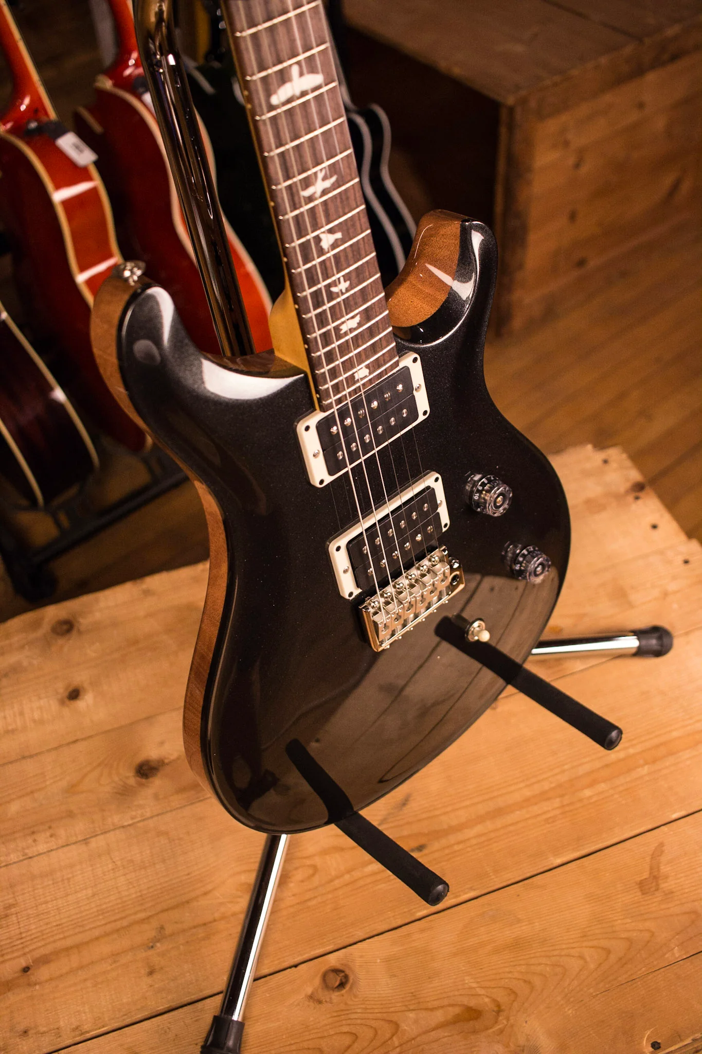 2017 PRS Paul Reed Smith CE24 CUSTOM Color Charcoal Metallic Top Natural Back - Image 6