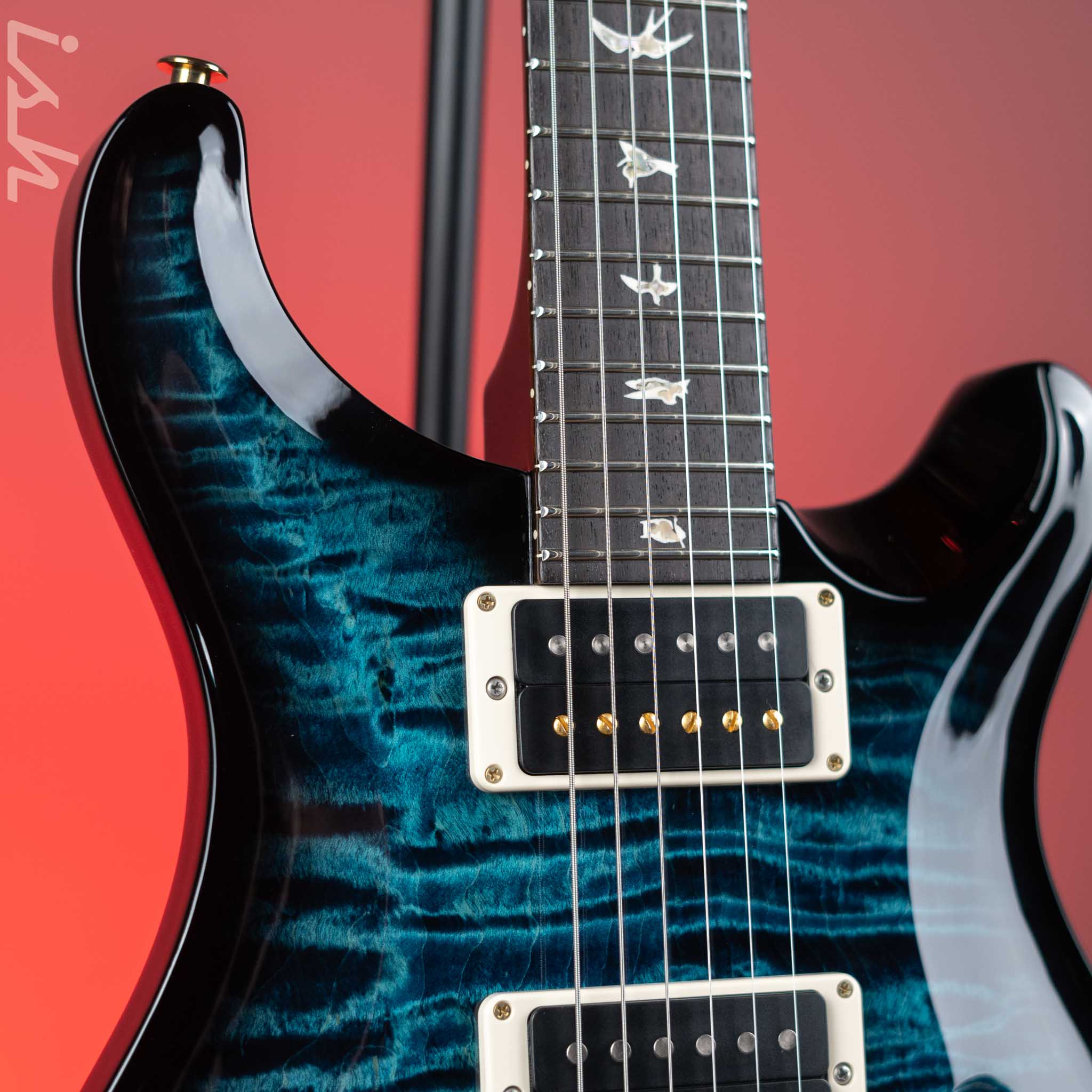 PRS Custom 24-08 Electric Guitar Aquamarine w/ Black Wrap Burst 10-Top - Image 3