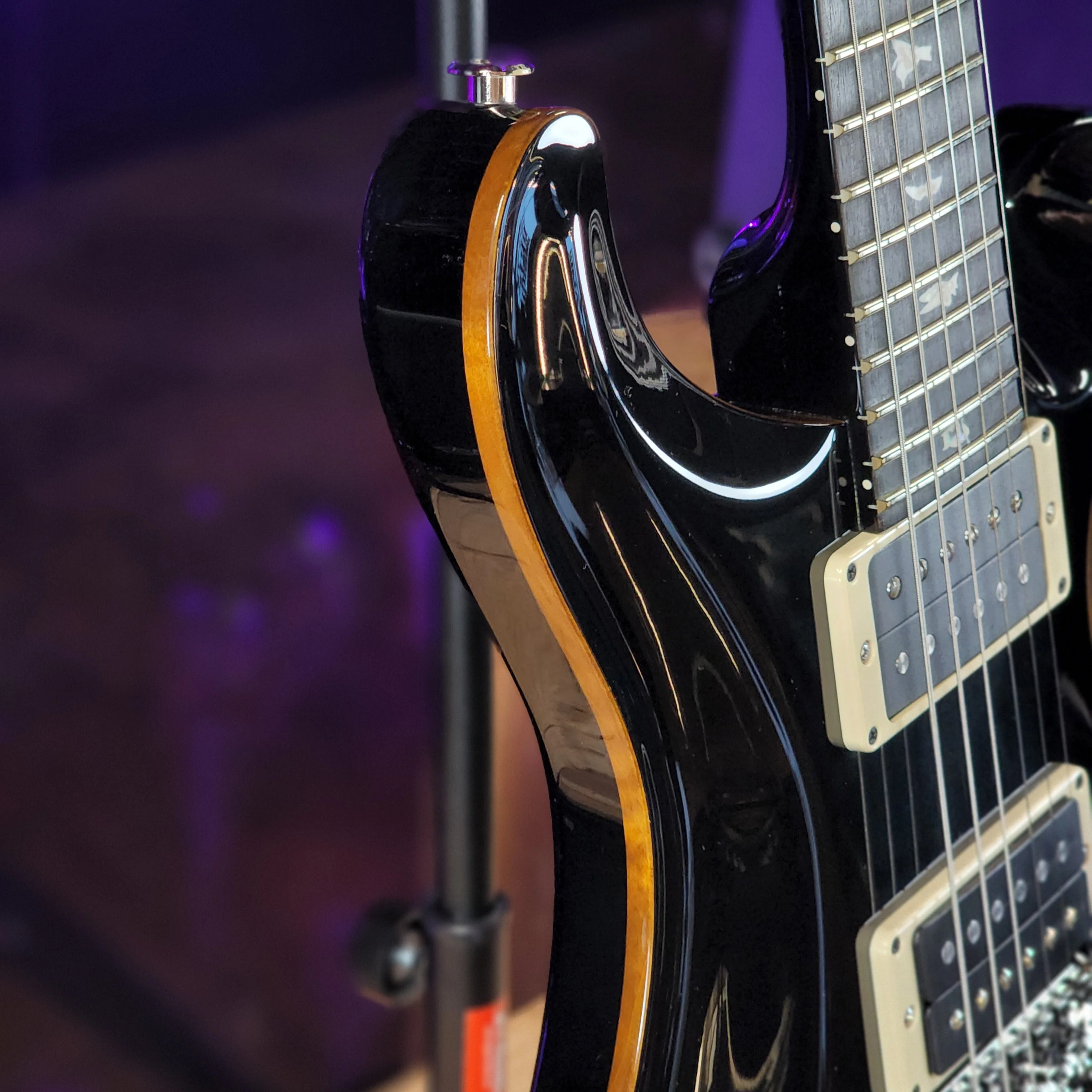 PRS Custom 24 Floyd Rose Black Gloss Amber Binding - Image 4