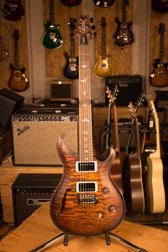 PRS Custom 24 Semi Hollow Ish Guitars Exclusive Wood Library Black Gold Burst Mahogany - Image 2