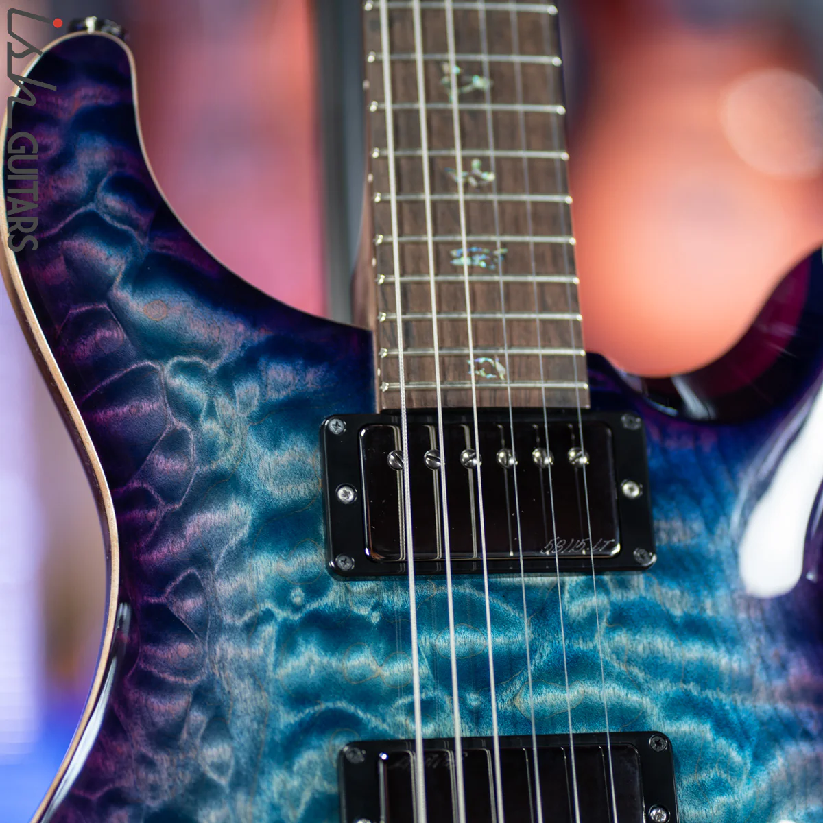 PRS Custom 24 Wood Library Aquabluex Purple Burst One Piece 10 Top Quilt Rosewood Neck - Image 5