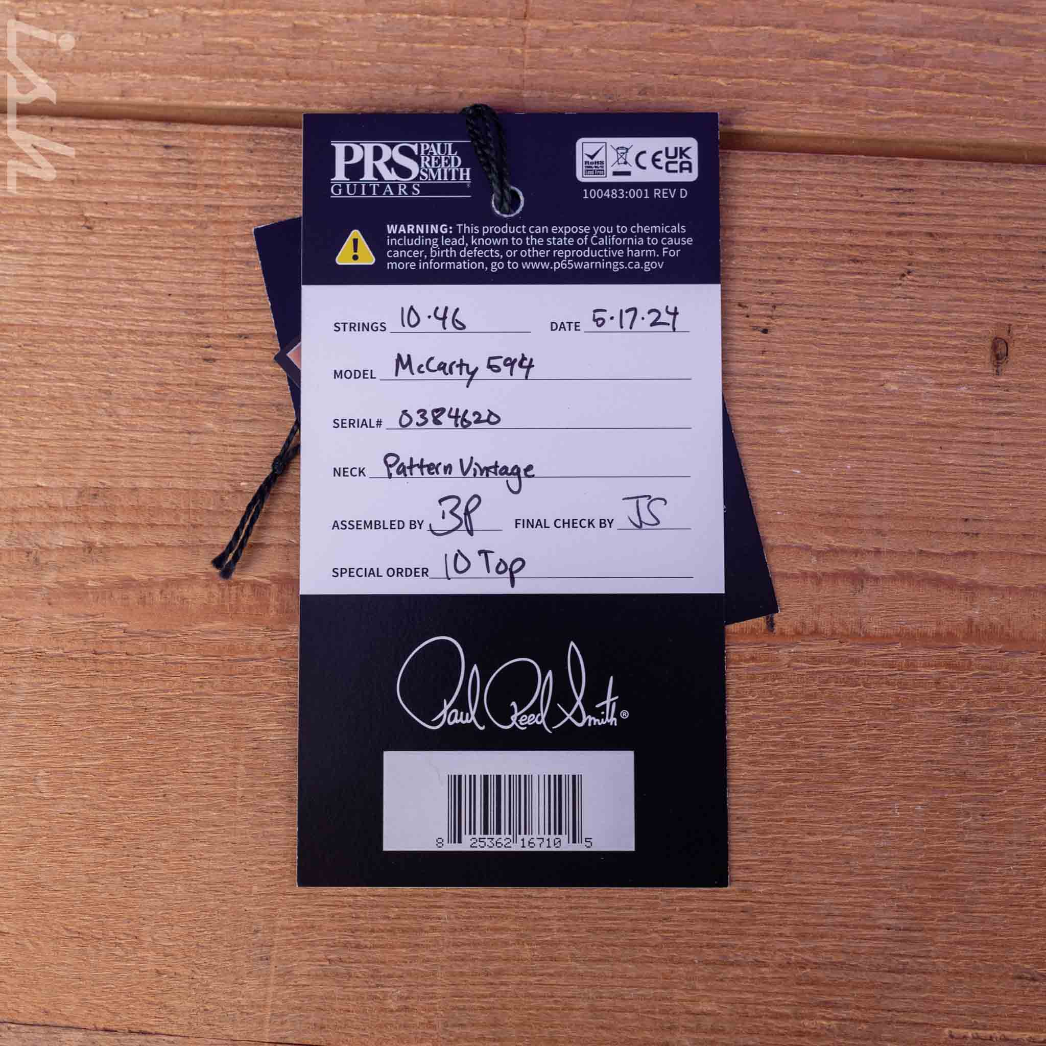 PRS McCarty 594 Electric Guitar 10-Top Charcoal Burst - Image 12