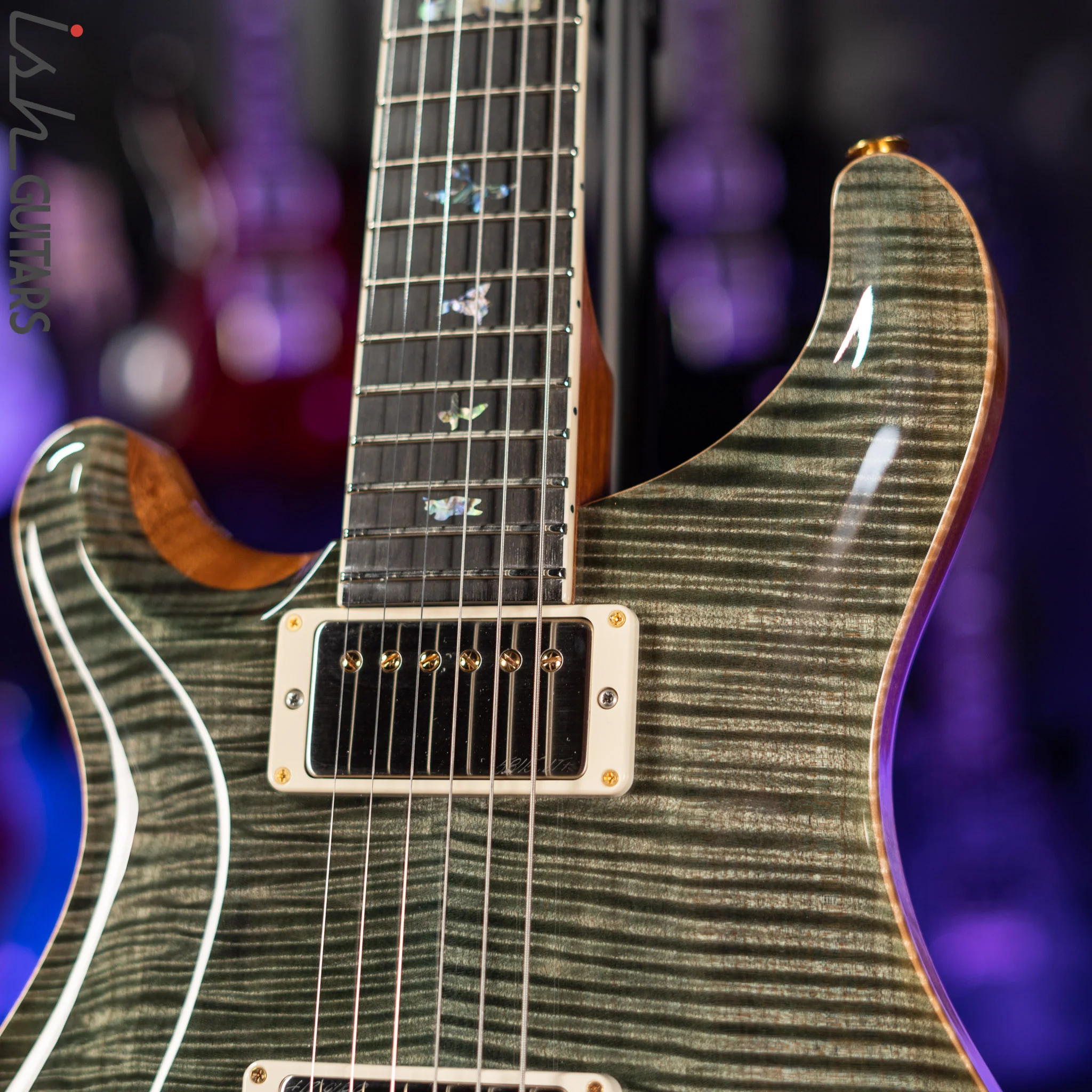 PRS McCarty Lefty Wood Library Trampas Green 10 Top Flame Maple Demo - Image 3