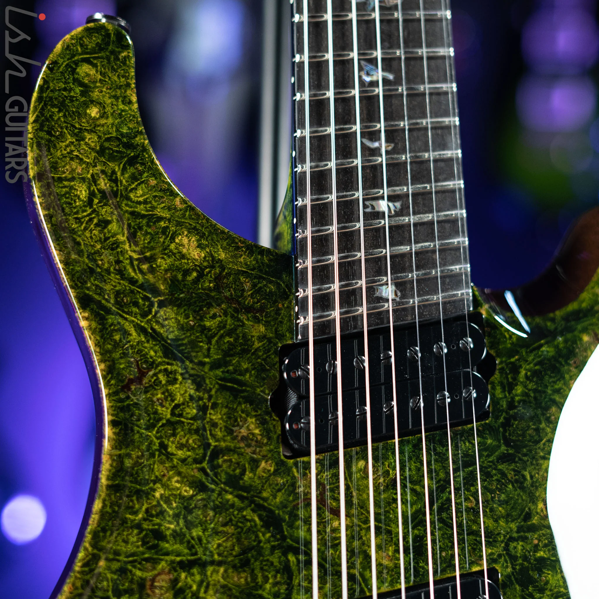 PRS Private Stock Custom 24 Multi-scale 7-String Burl Maple Rainforest Green Gloss - Image 3