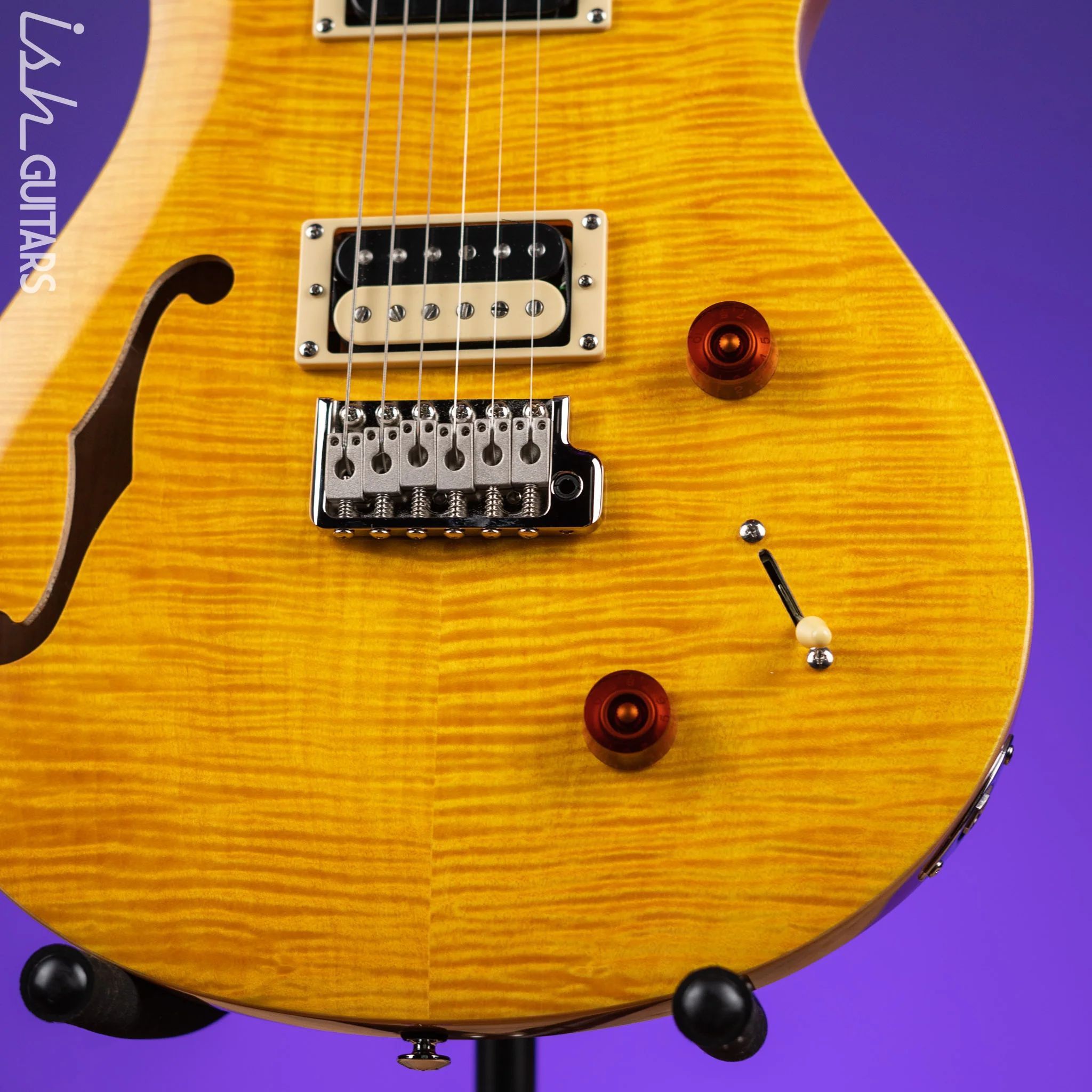 PRS SE Custom 22 Semi-Hollow Electric Guitar Santana Yellow - Image 4