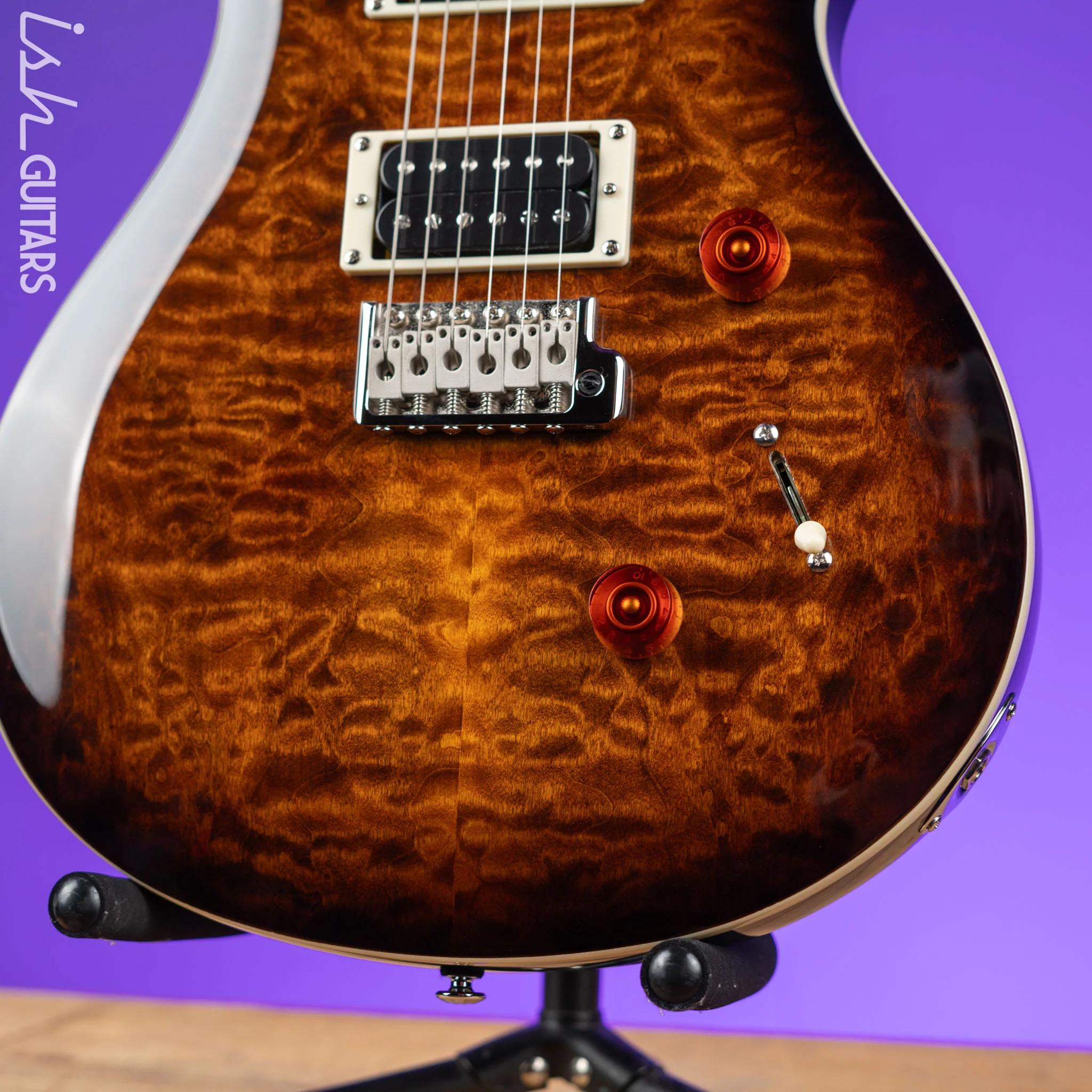 PRS SE Custom 24 Quilt Black Gold Sunburst Electric Guitar - Image 4