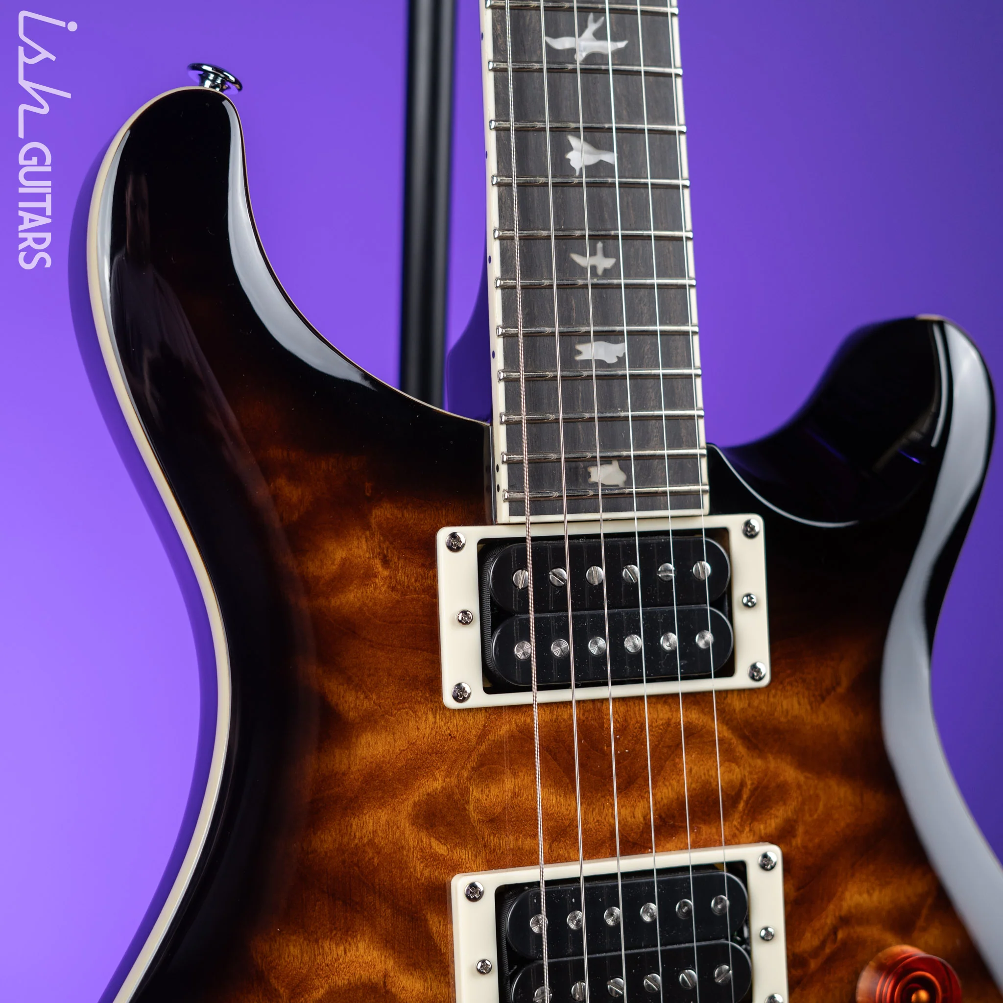 PRS SE Custom 24 Quilt Black Gold Sunburst Electric Guitar - Image 3