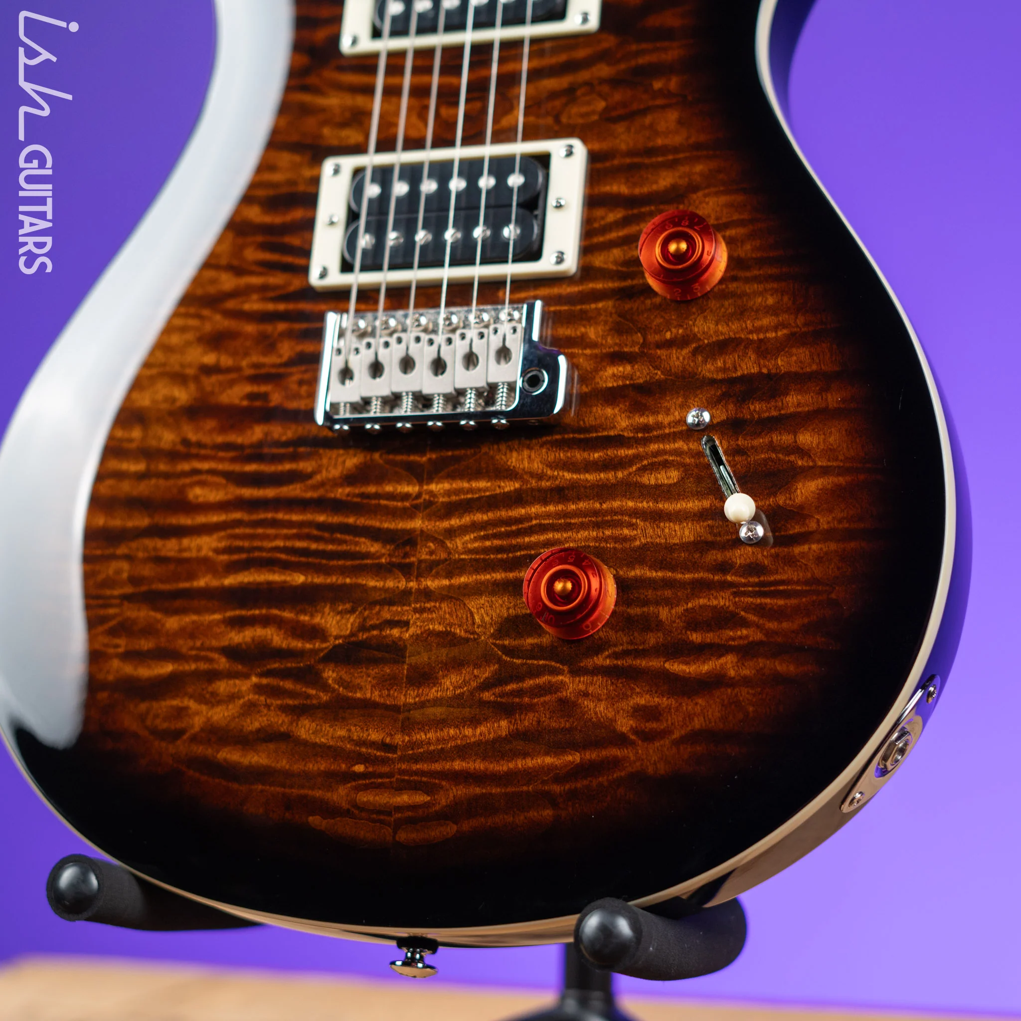 PRS SE Custom 24 Quilt Black Gold Sunburst Electric Guitar - Image 4