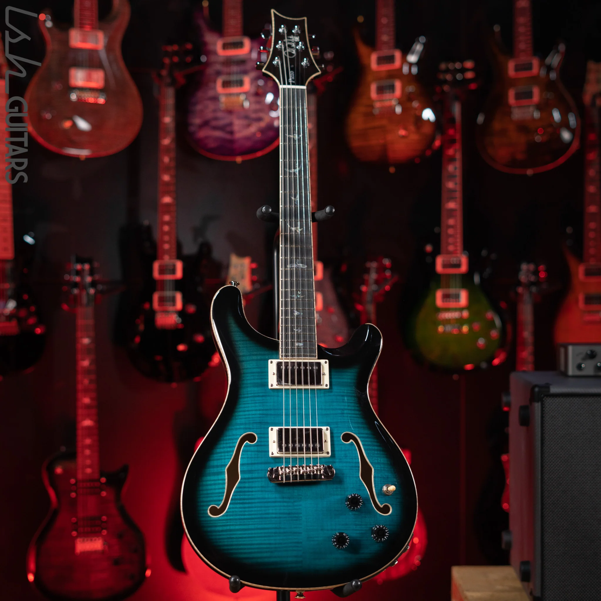 PRS SE Hollowbody II Piezo Electric Guitar Peacock Blue Sunburst Demo - Image 2