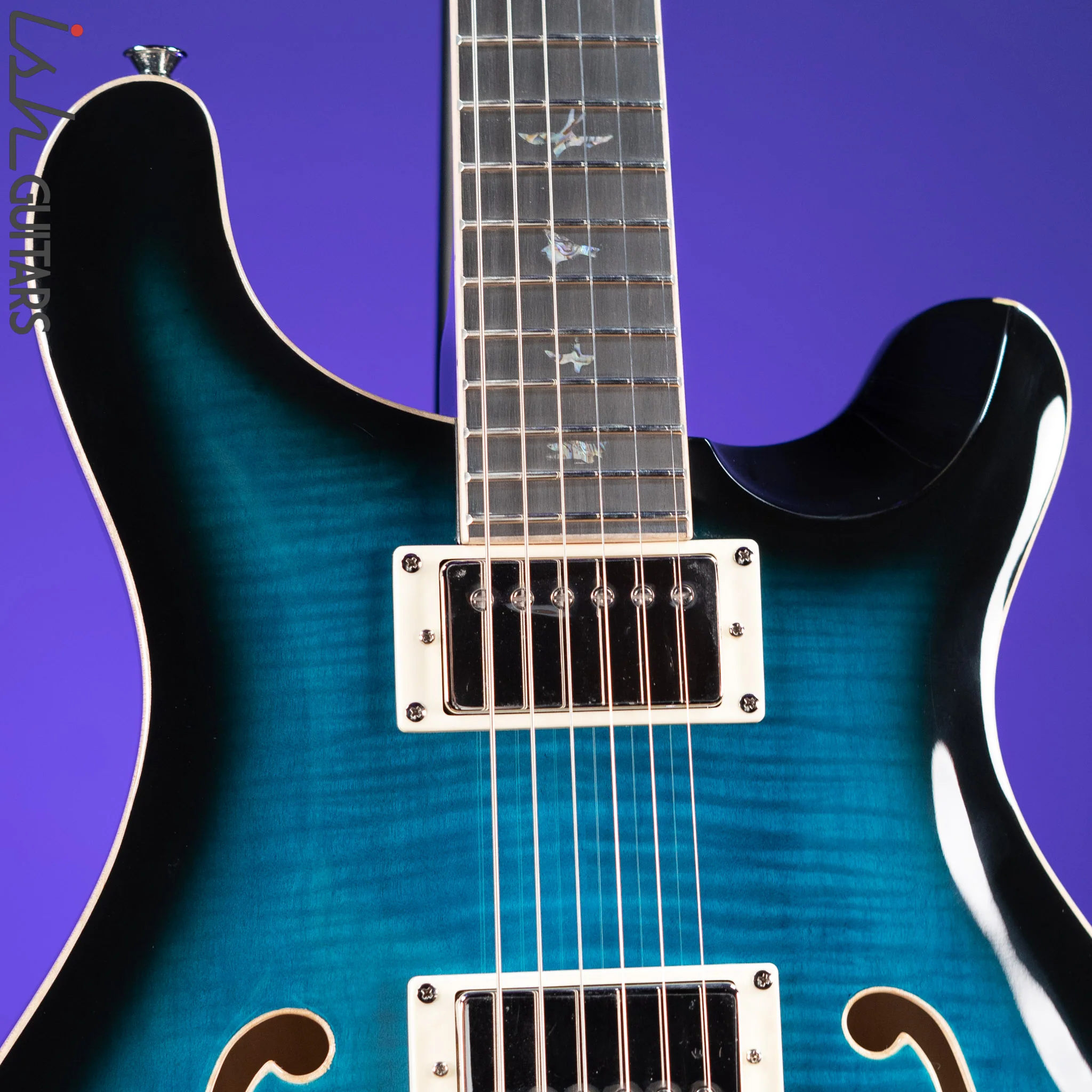 PRS SE Hollowbody II Piezo Electric Guitar Peacock Blue Sunburst Demo - Image 3