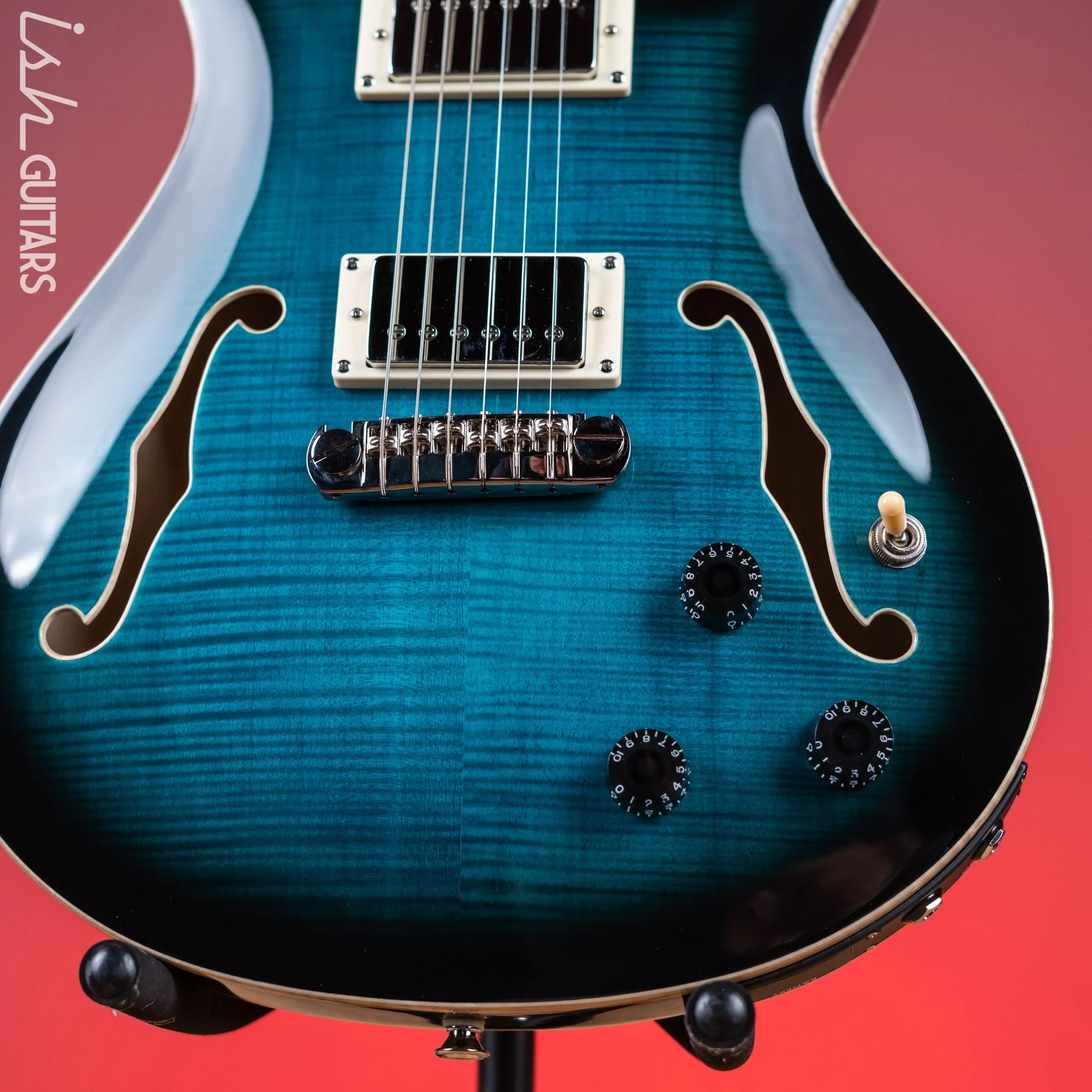 PRS SE Hollowbody II Piezo Electric Guitar Peacock Blue Sunburst Demo - Image 3