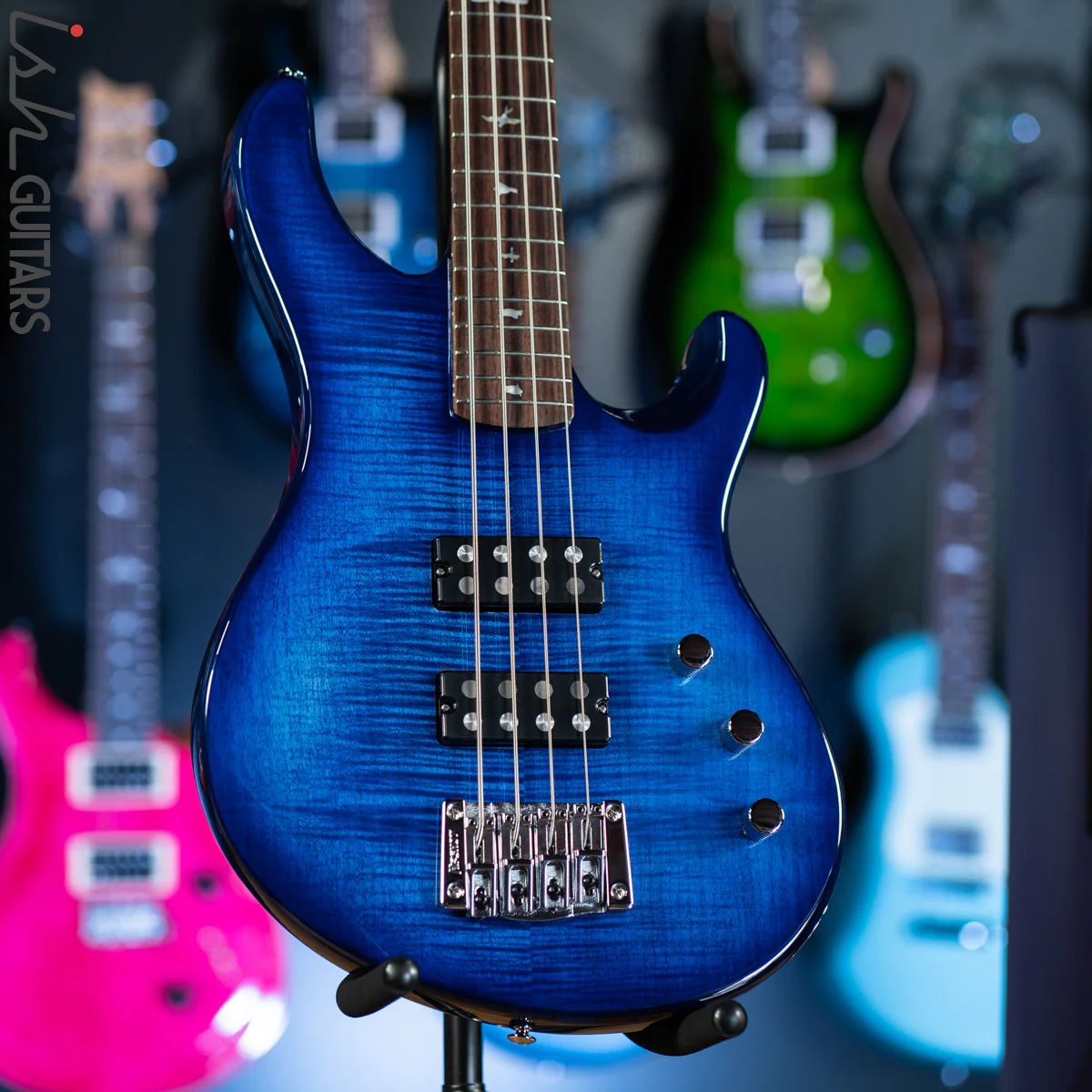 PRS SE Kingfisher Bass Faded Blue Wrap Around Burst Demo