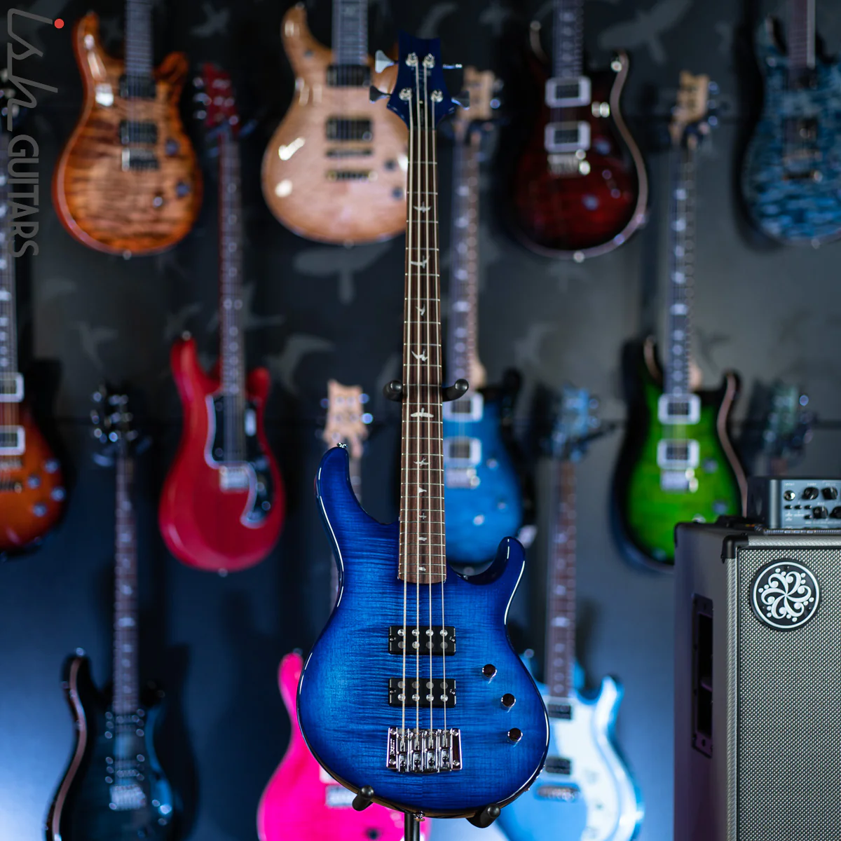 PRS SE Kingfisher Bass Faded Blue Wrap Around Burst Demo - Image 2