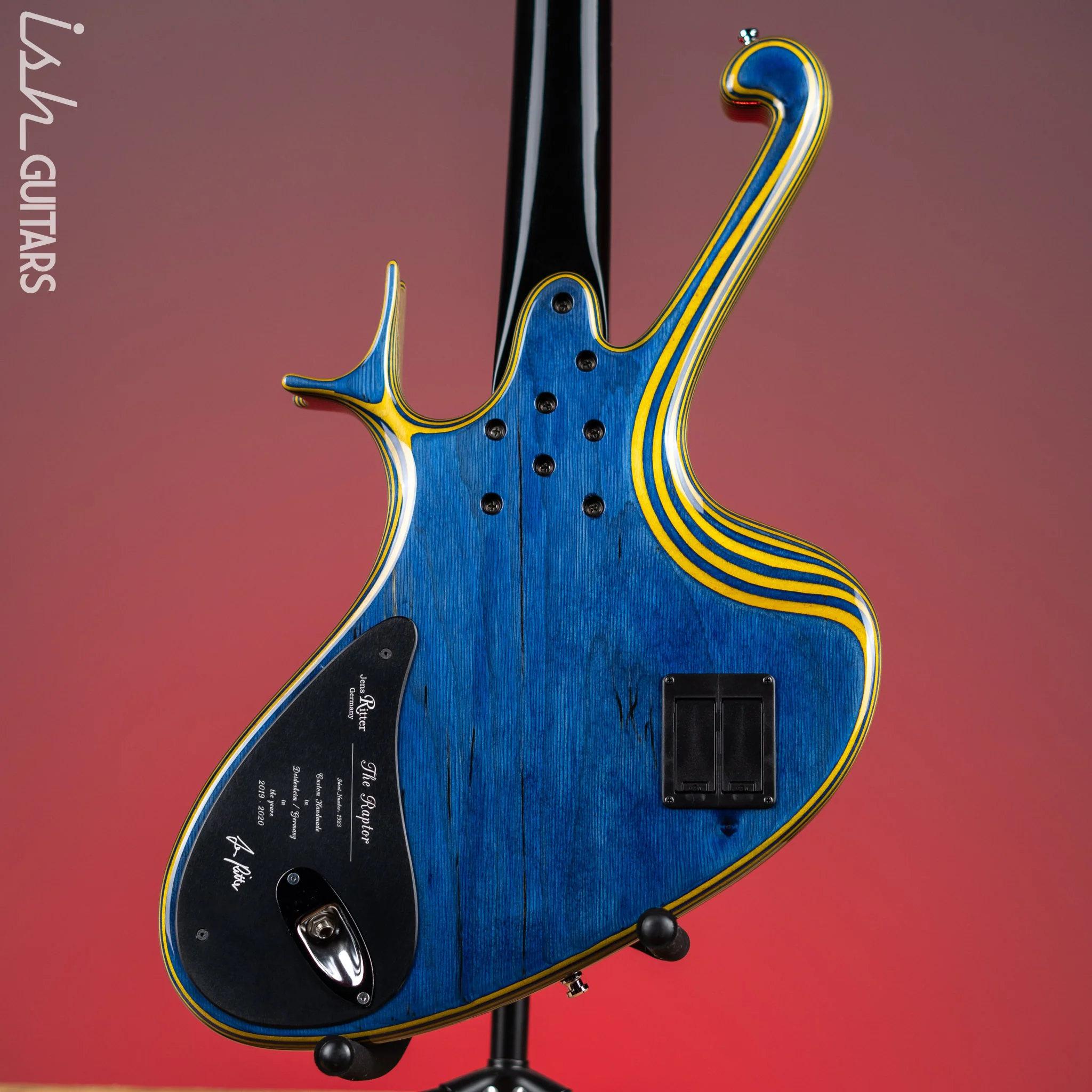 2020 Ritter Raptor 4 String Bass Guitar Blue Yellow High Density Ply - Image 9
