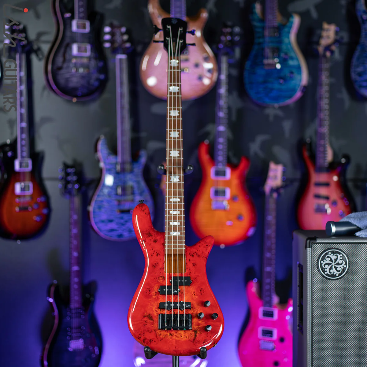 Spector Eurobolt 4 Inferno Red Gloss Poplar Burl Bass Guitar B-STOCK - Image 2