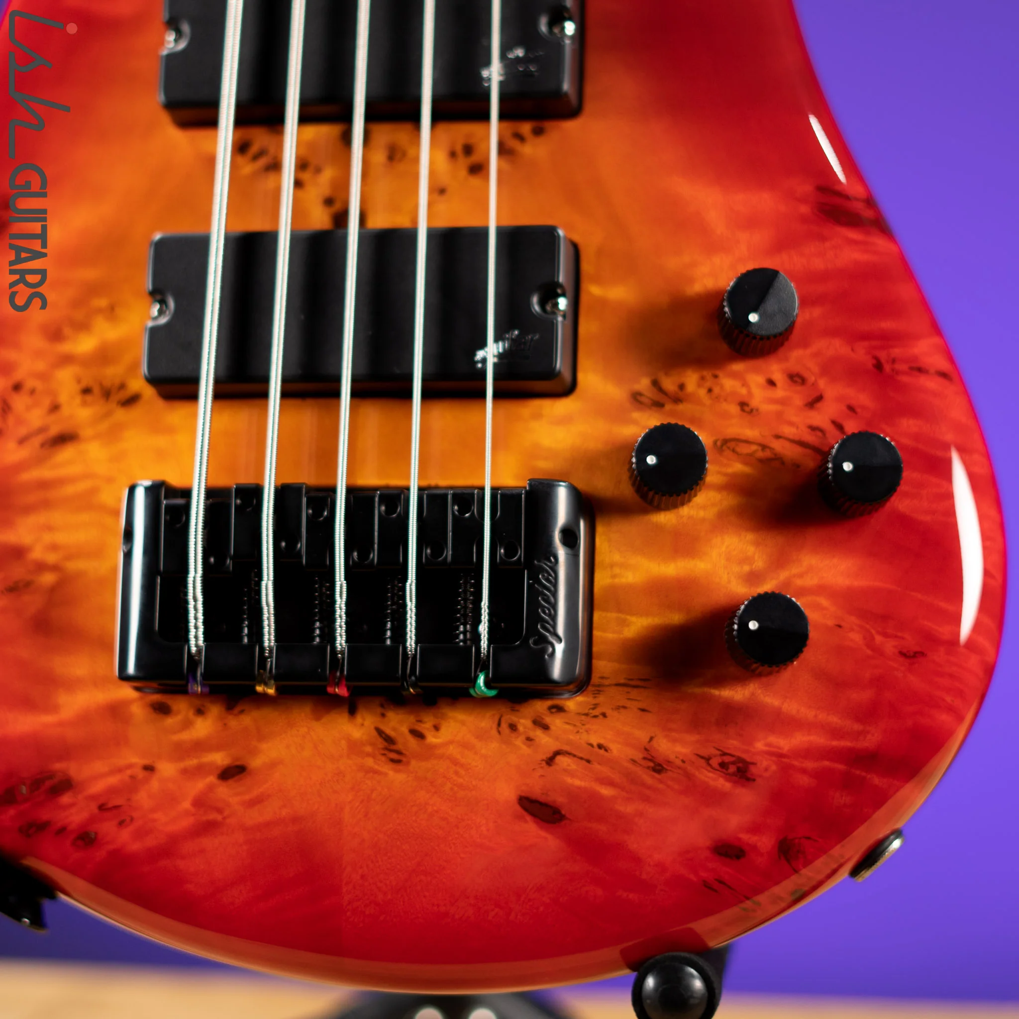 Spector Eurobolt 5 Inferno Red Gloss Poplar Burl Bass Guitar - Image 4