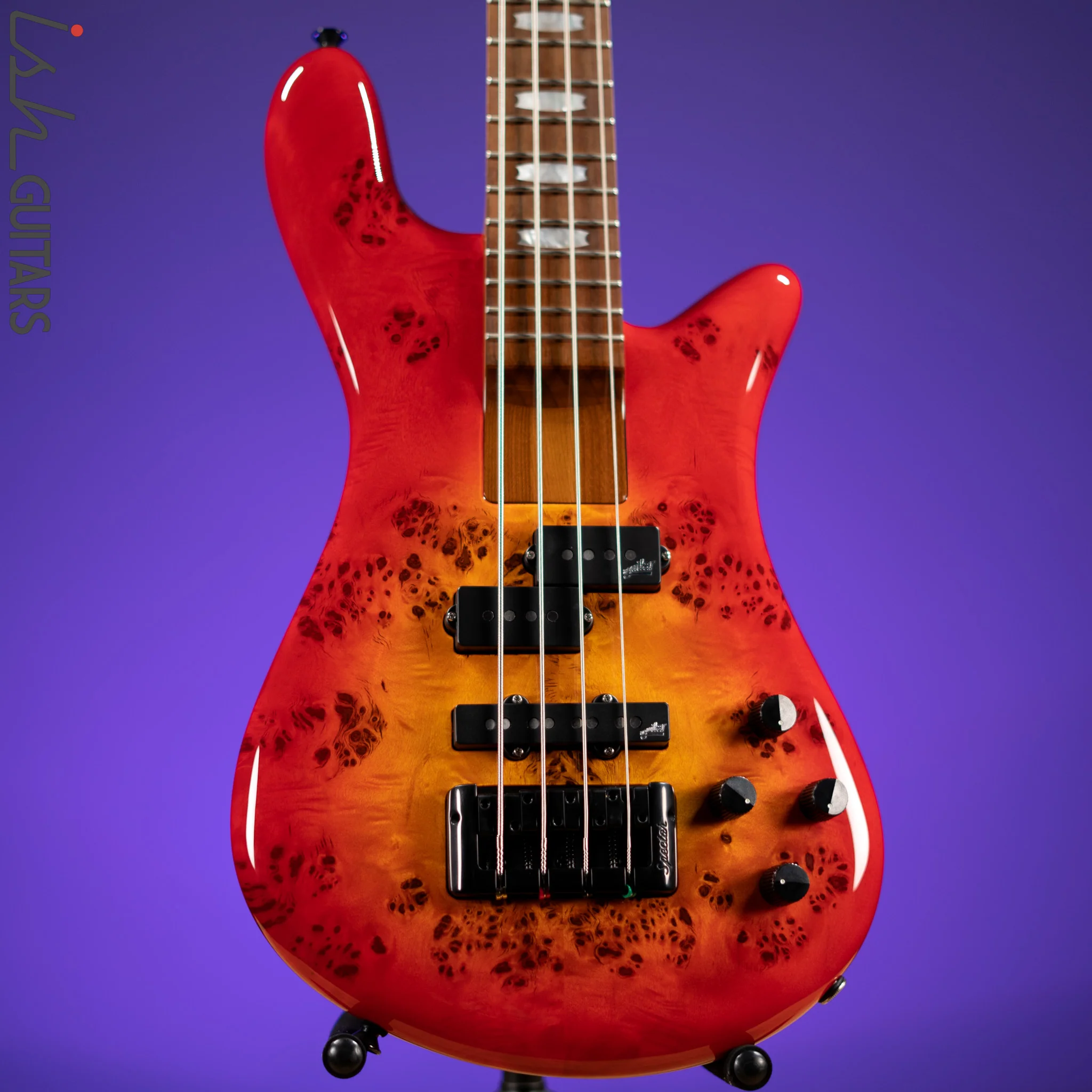Spector Eurobolt 4 Inferno Red Gloss Poplar Burl Bass Guitar Demo