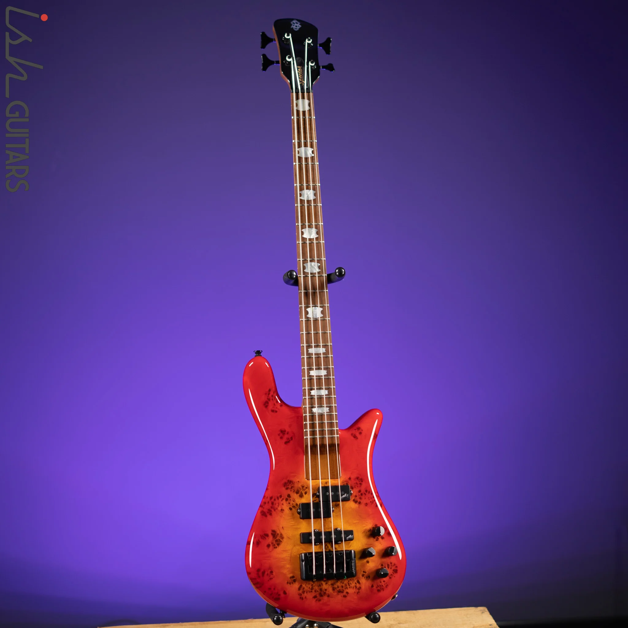 Spector Eurobolt 4 Inferno Red Gloss Poplar Burl Bass Guitar Demo - Image 2