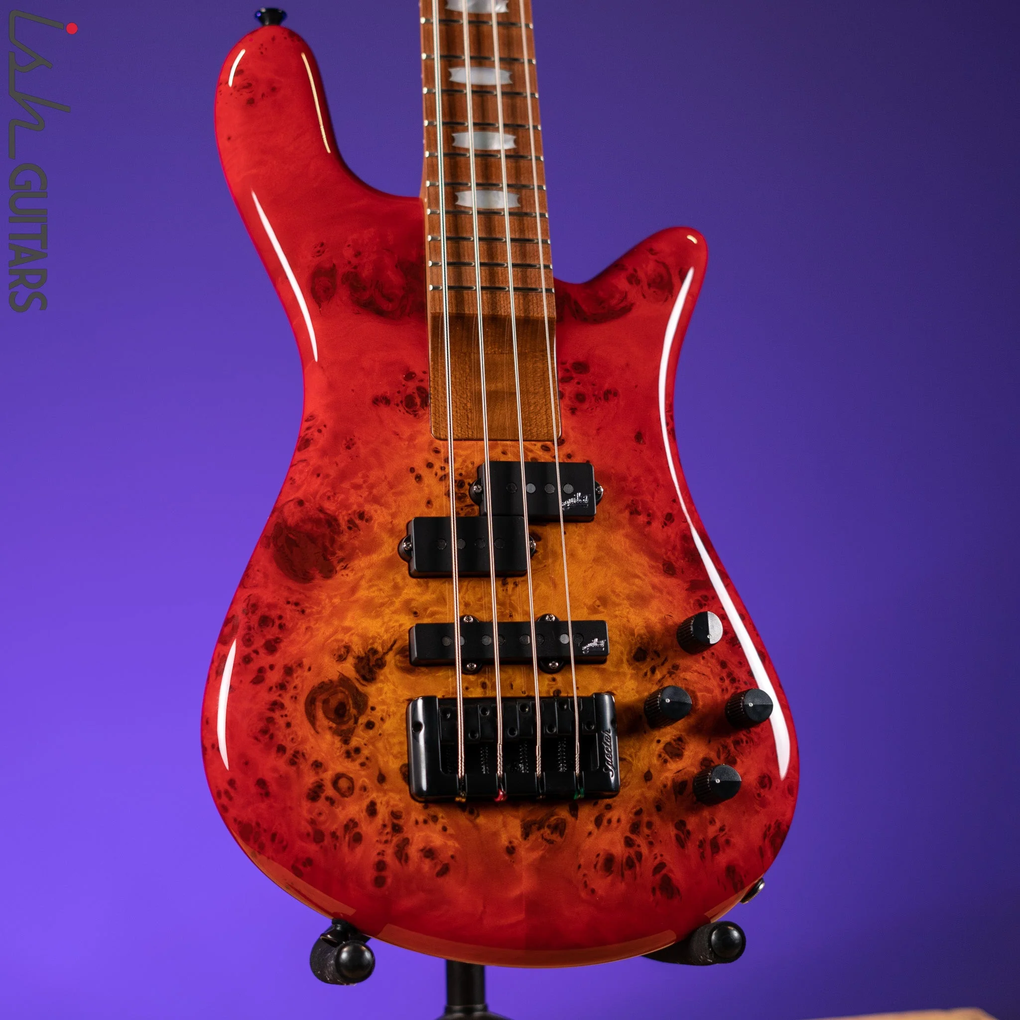 Spector Eurobolt 4 Inferno Red Gloss Poplar Burl Bass Guitar Demo