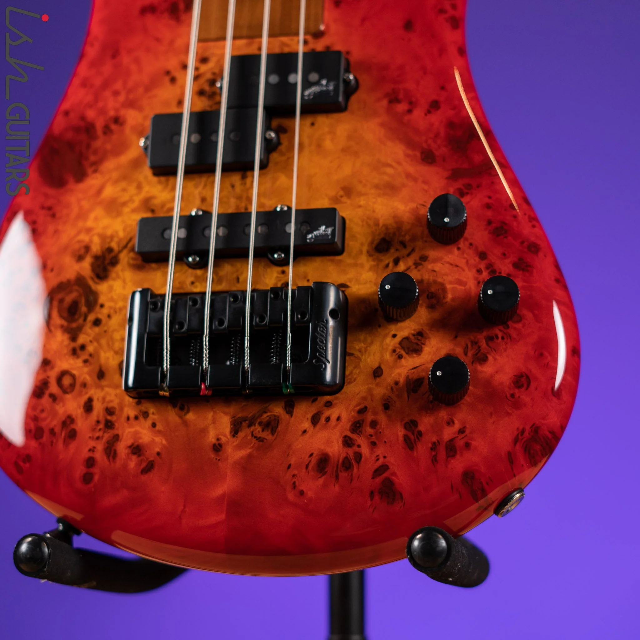 Spector Eurobolt 4 Inferno Red Gloss Poplar Burl Bass Guitar Demo - Image 4