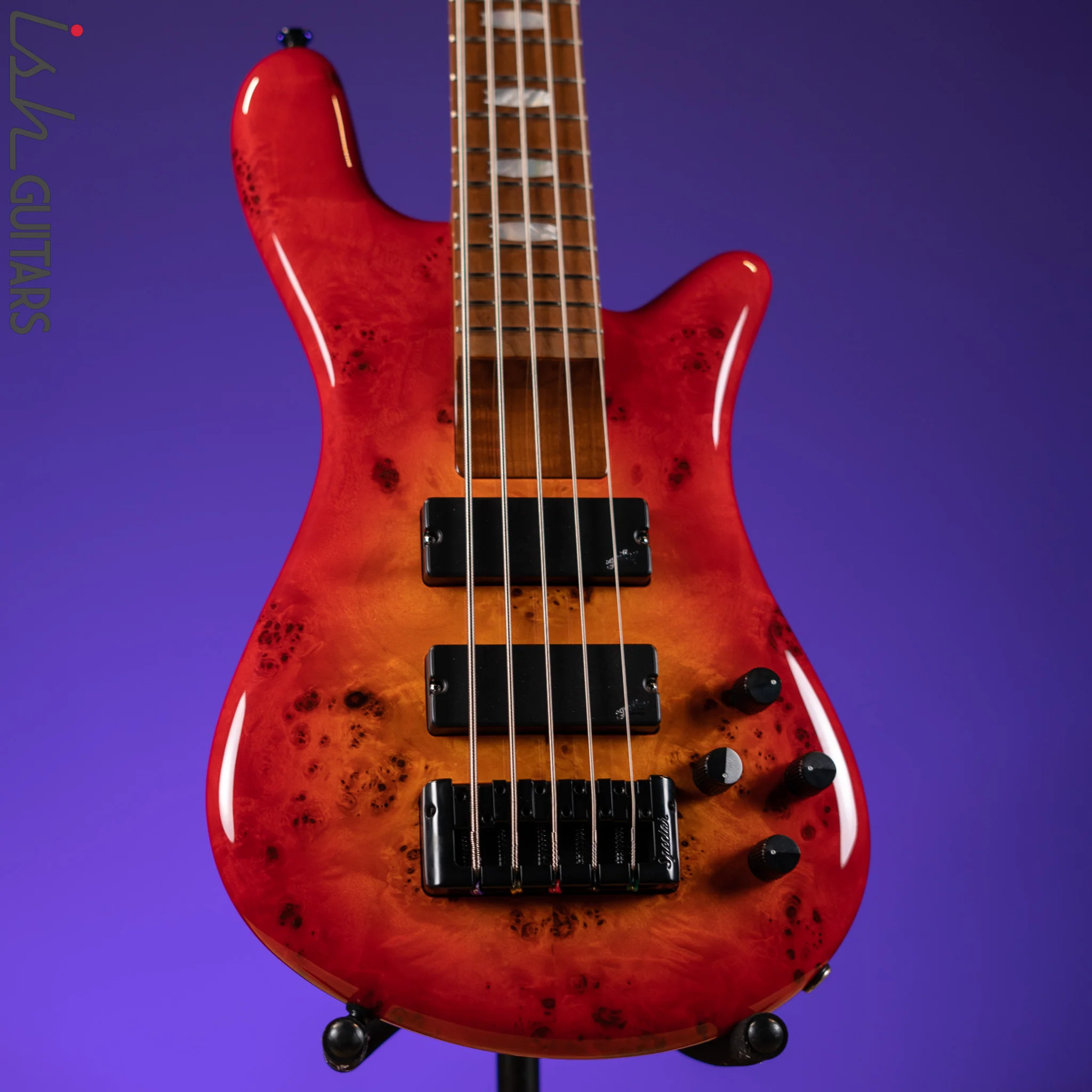 Spector Eurobolt 5 Inferno Red Gloss Poplar Burl Bass Guitar Demo