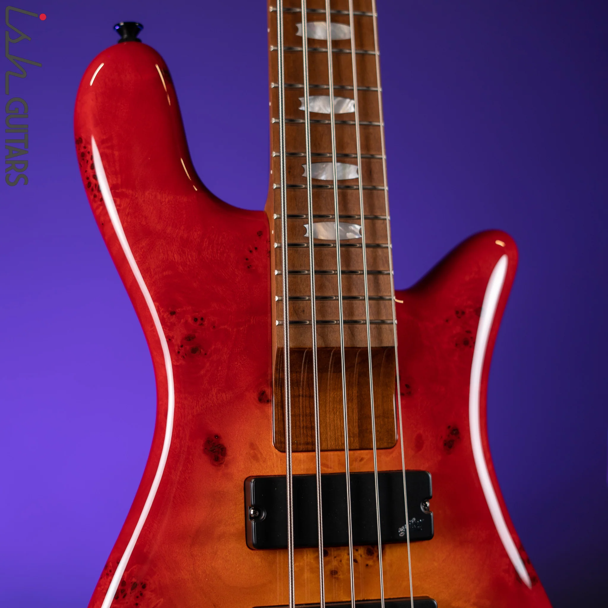 Spector Eurobolt 5 Inferno Red Gloss Poplar Burl Bass Guitar Demo - Image 3