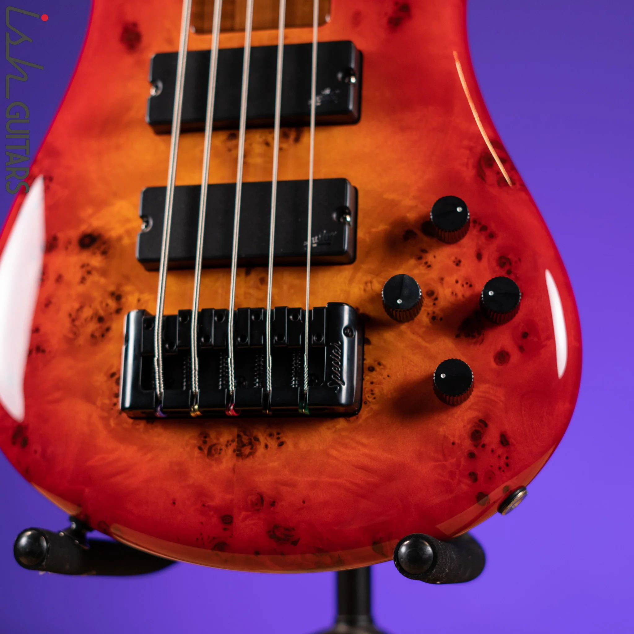 Spector Eurobolt 5 Inferno Red Gloss Poplar Burl Bass Guitar Demo - Image 4