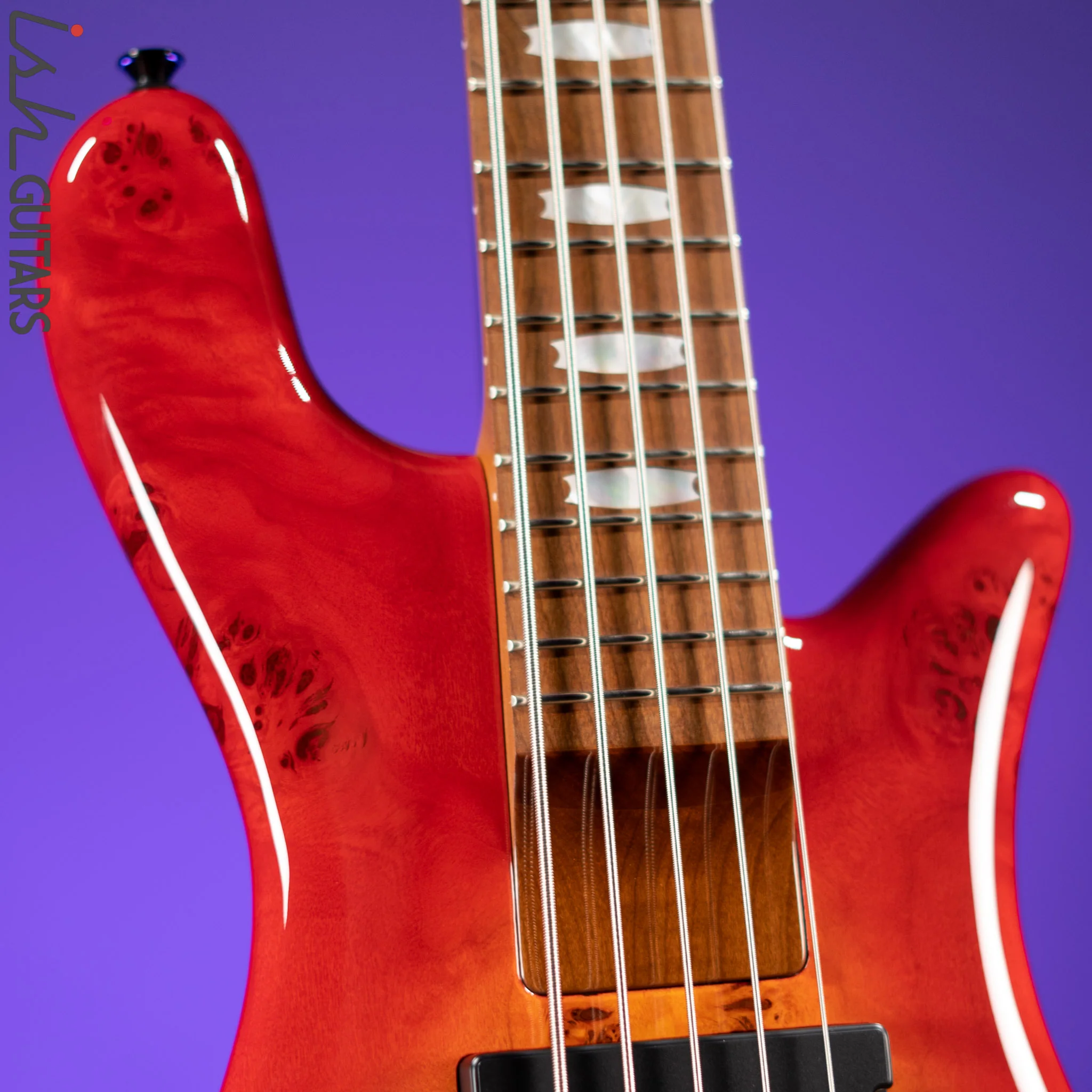 Spector Eurobolt 5 Inferno Red Gloss Poplar Burl Bass Guitar Demo - Image 3