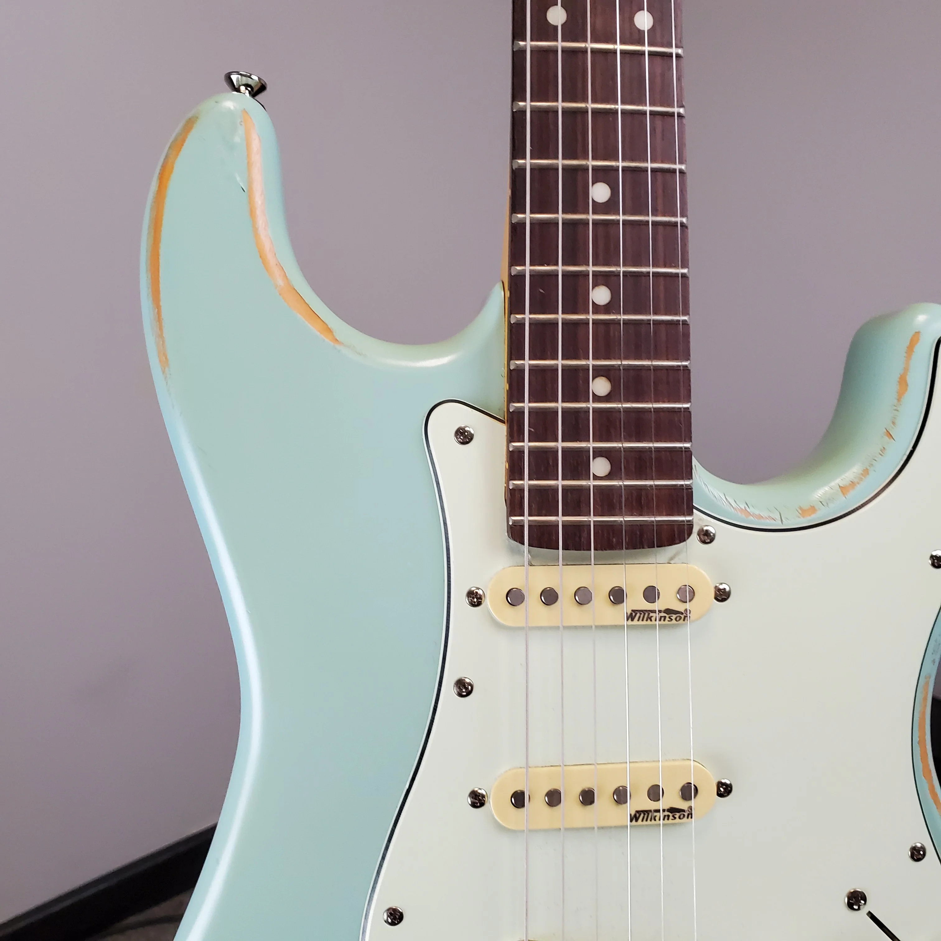 Vintage Icon Series V6 Strat Style Reliced Sonic Blue - Image 3